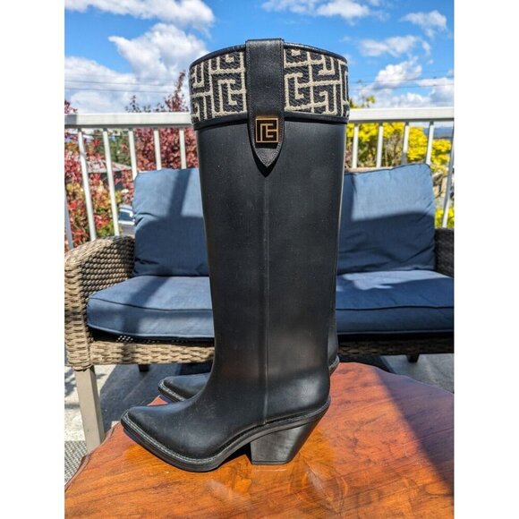 Balmain Women's Size 6 US 37 UK PVC Rubber Cowboy Boots- Excellent Almost New - Picture 2 of 11